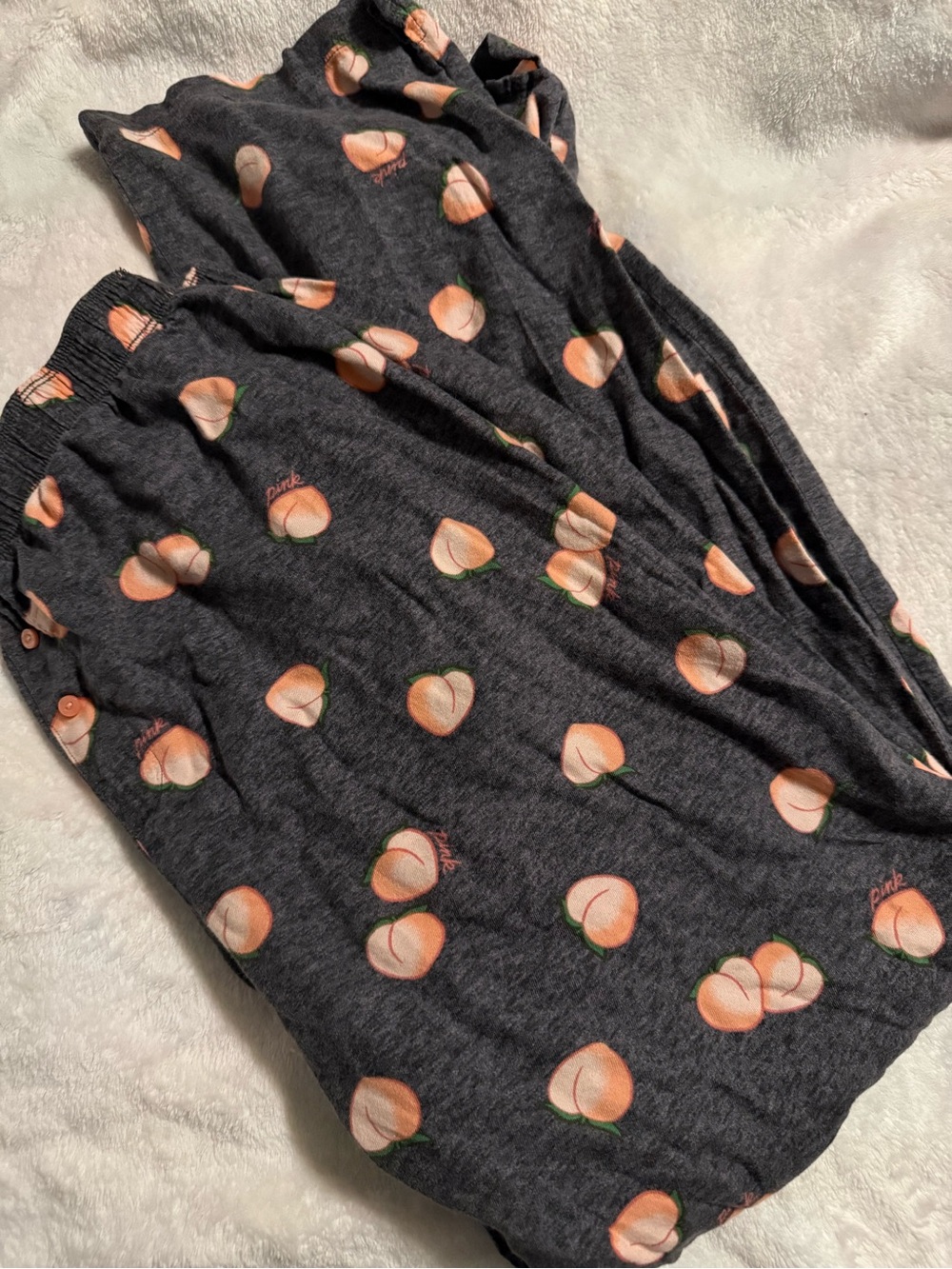 PINK Victoria's Secret Charcoal Gray Peach Print Pajama Set